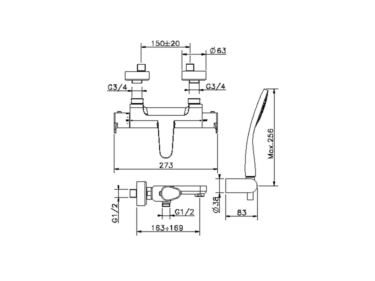 Miscelatore termostatico vasca completo ALMA_A3D21010 - v1