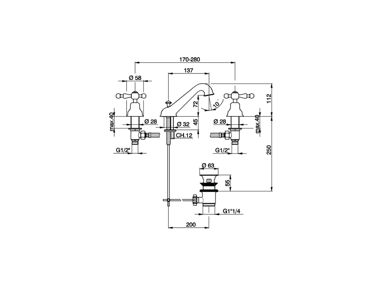 Miscelatore lavabo 3 fori ARCANA AMERICA_AA001020 - v1