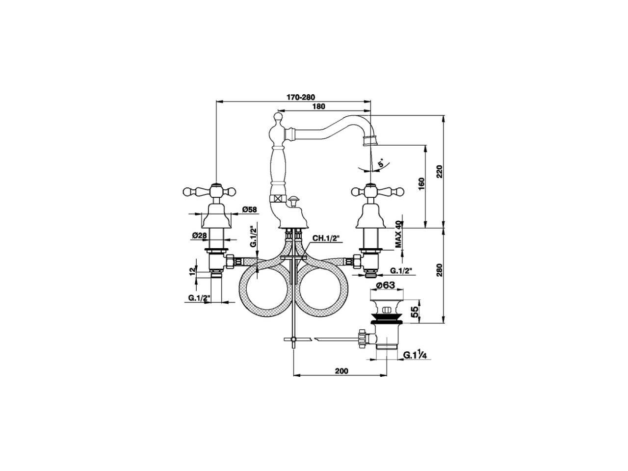 Miscelatore lavabo 3 fori ARCANA AMERICA_AA001080 - v1
