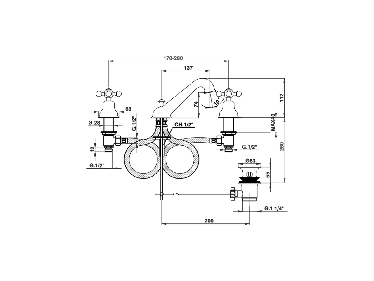Miscelatore lavabo 3 fori ARCANA CERAMIC_AC001020 - v1