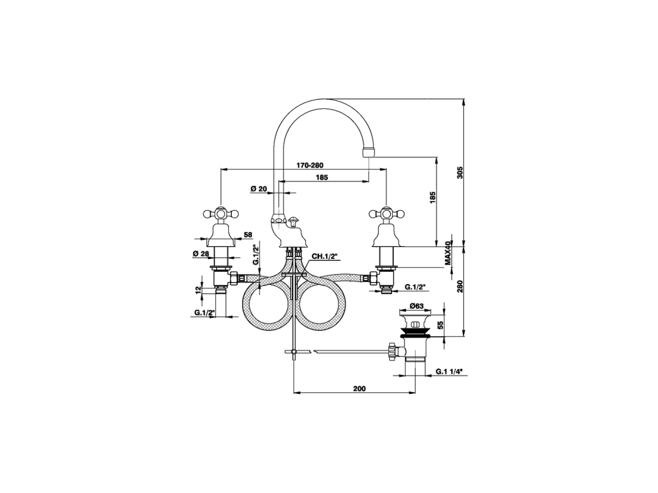 Miscelatore lavabo 3 fori ARCANA CERAMIC_AC001060 - v1