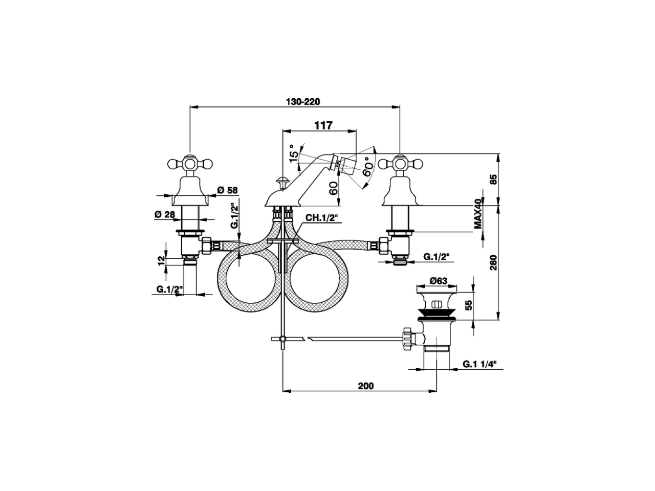 Miscelatore bidet 3 fori ARCANA CERAMIC_AC001220 - v1