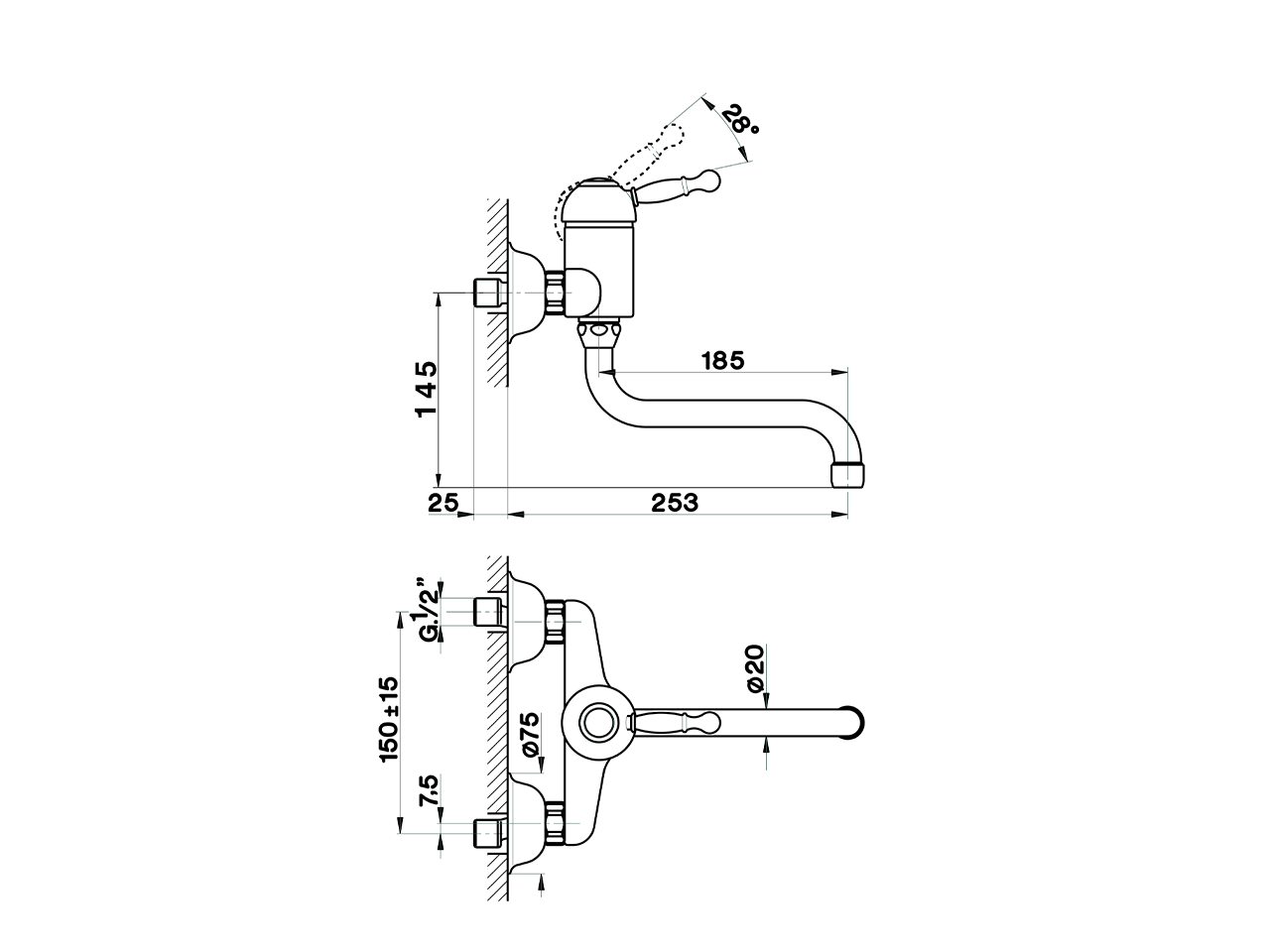 Miscelatore monocomando lavello a parete KITCHEN_AY000400 - v1