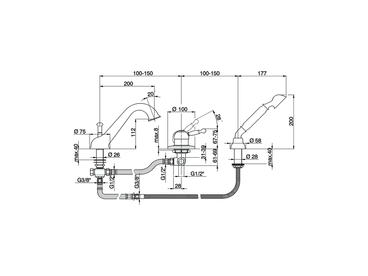 Miscelatore monocomando bordo vasca 3 fori ARCANA ROYAL_AY001260 - v1