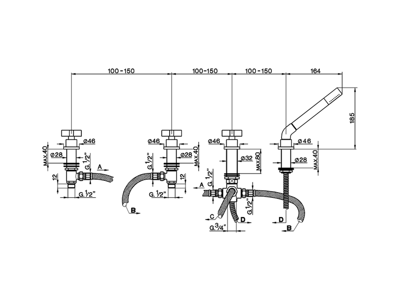 Miscelatore bordo vasca 4 fori BARCELONA_BA000290 - v1
