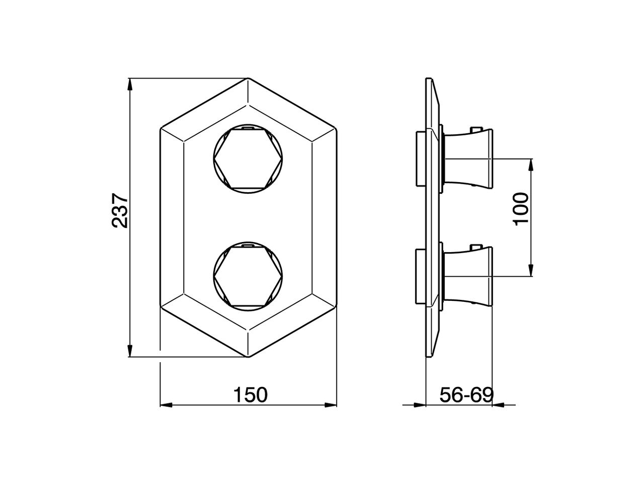 Parte esterna termostatico doccia incasso 2 uscite CHERIE_CE019100 - v1
