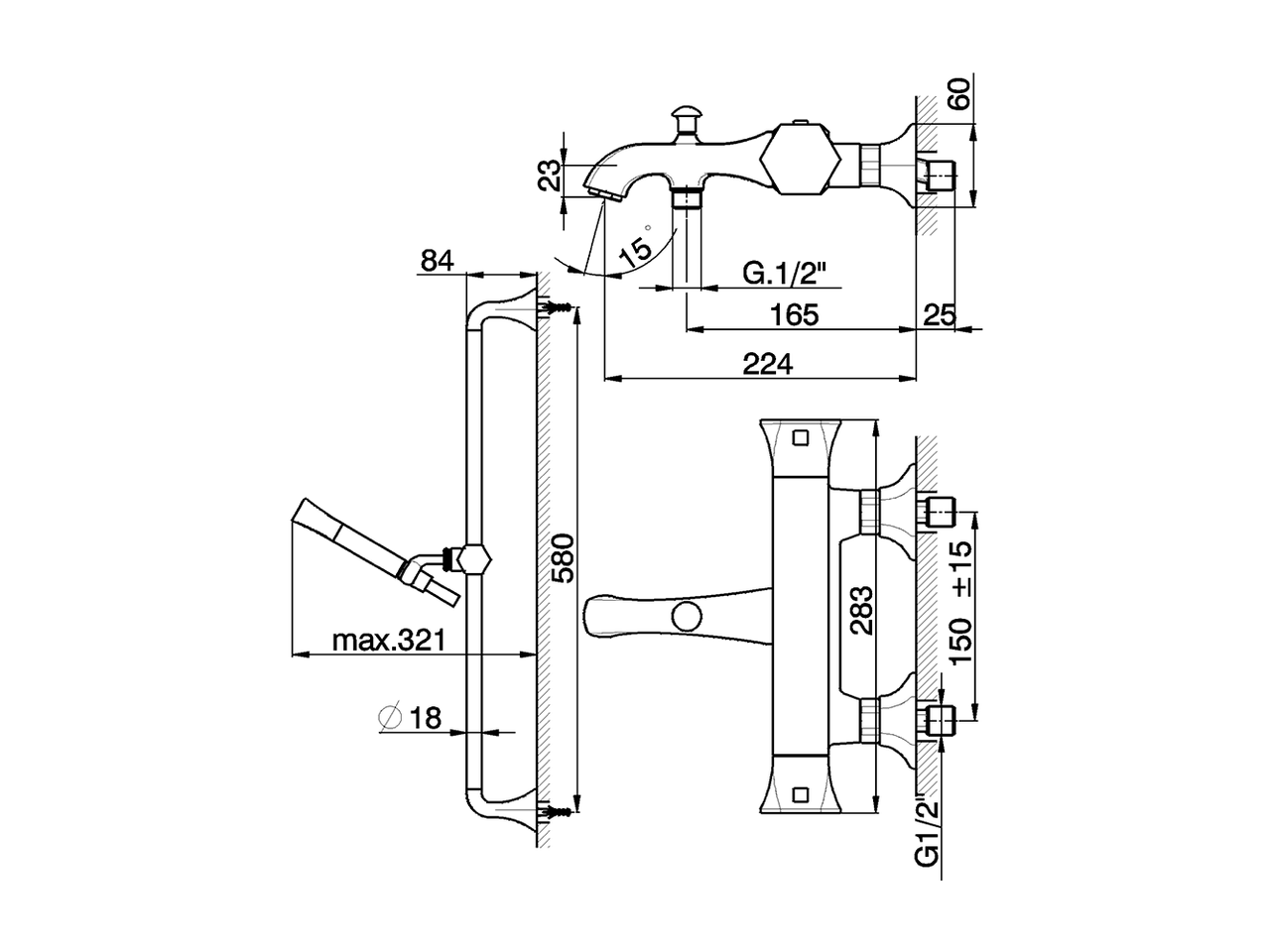 Miscelatore termostatico vasca con saliscendi CHERIE_CES27010 - v1