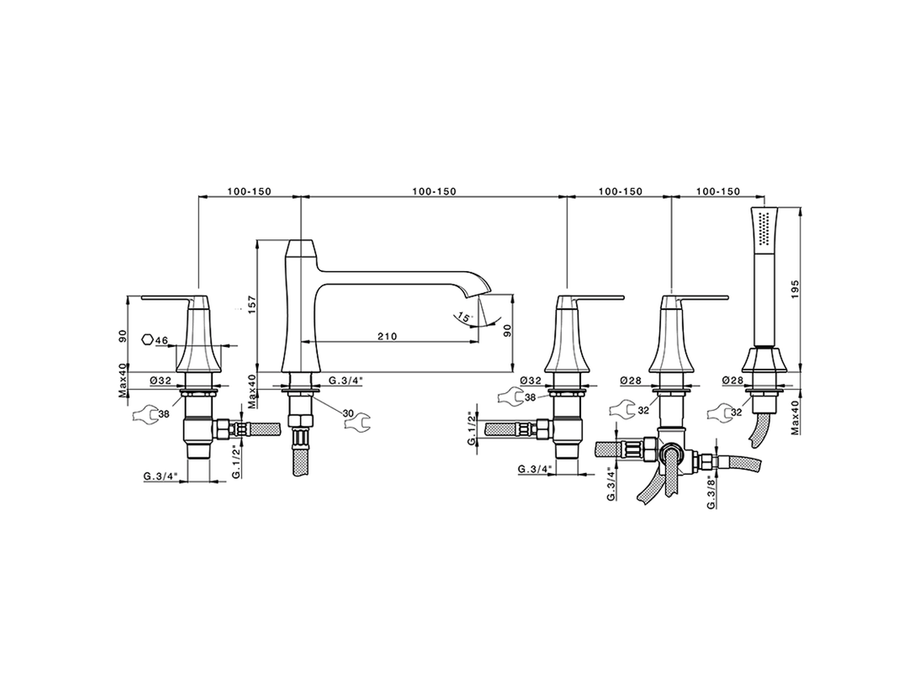 Miscelatore bordo vasca 5 fori CHERIE_CF000260 - v1
