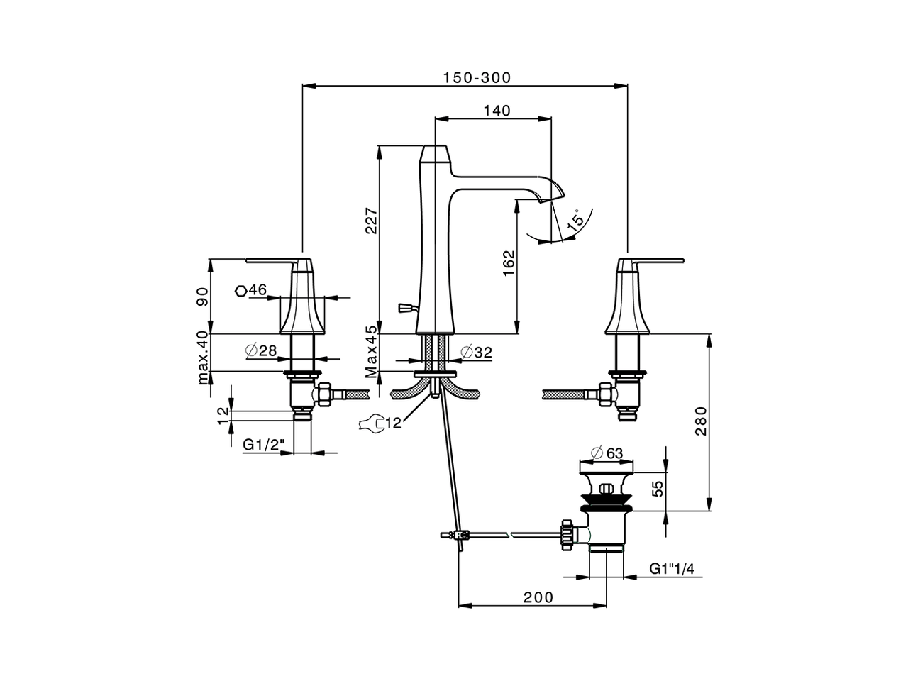 Miscelatore lavabo 3 fori CHERIE_CF001060 - v1