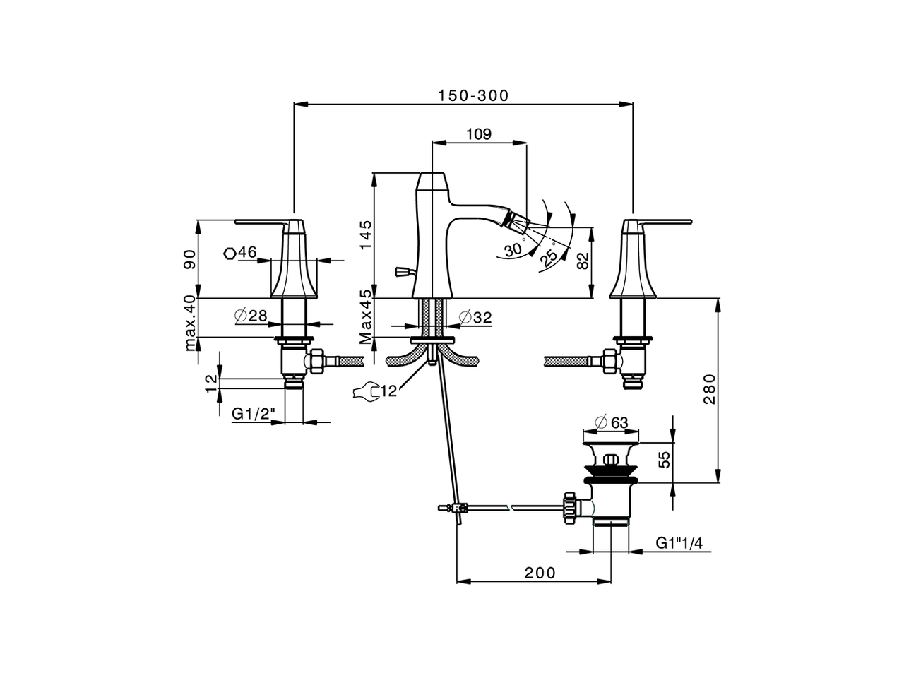 Miscelatore bidet 3 fori CHERIE_CF001220 - v1