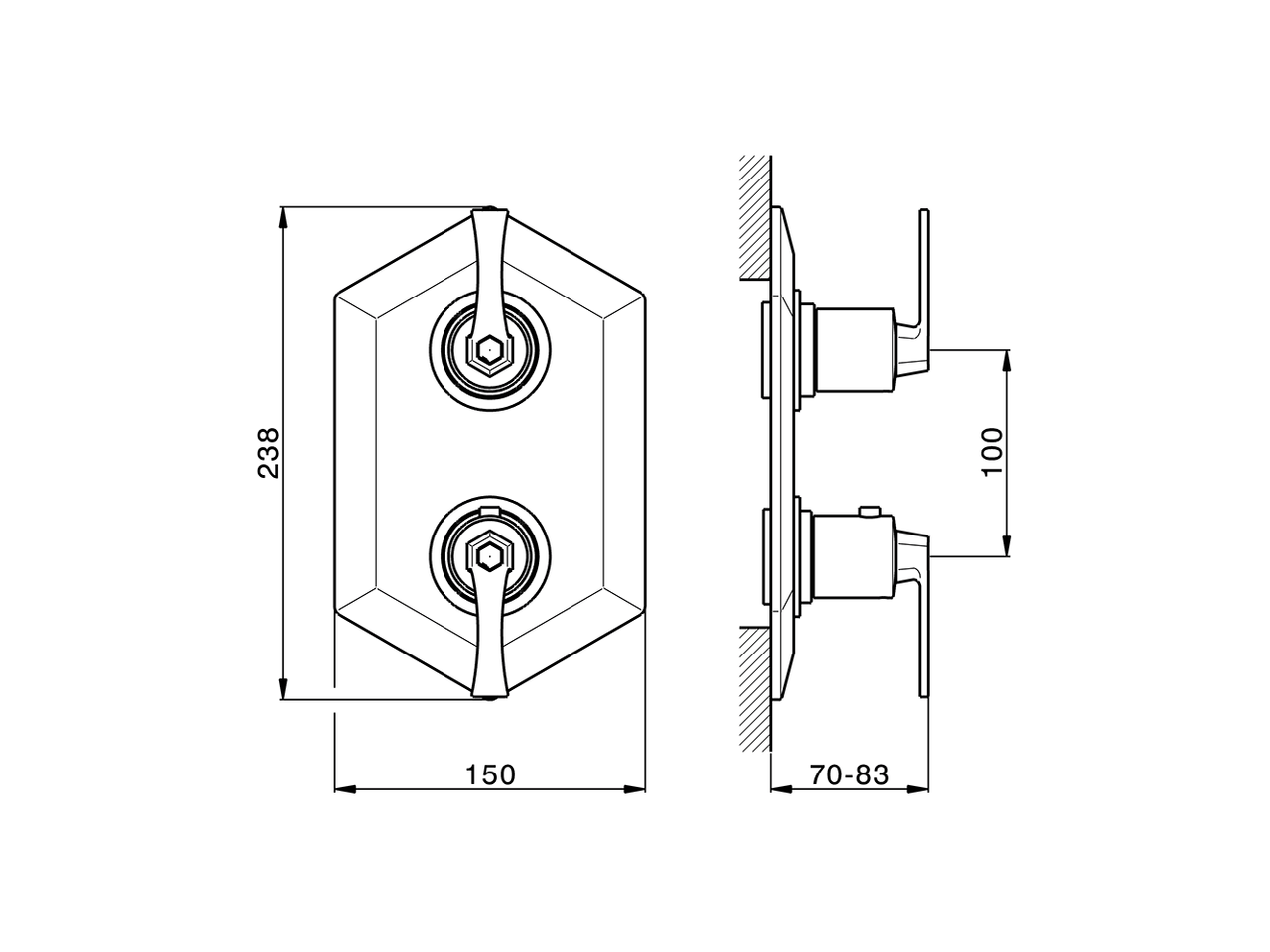 Parte esterna termostatico doccia incasso 2 uscite CHERIE_CF019100 - v1