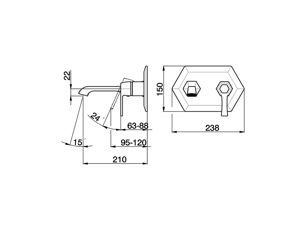 Parte esterna monocomando lavabo a parete CHERIE_CH005510 - v1