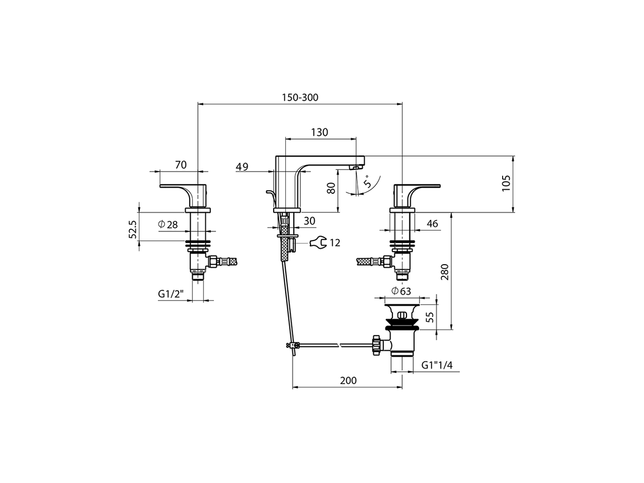 Miscelatore lavabo 3 fori CUBIC_CU001020 - v1