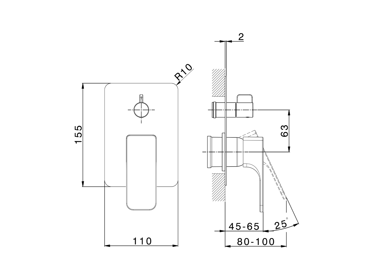 Parte esterna monocomando vasca-doccia incasso CUBIC_CU002300 - v1