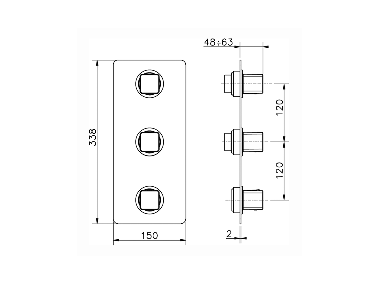 Parte esterna termo doccia incasso 2 funzioni CUBIC_CU01V200 - v1