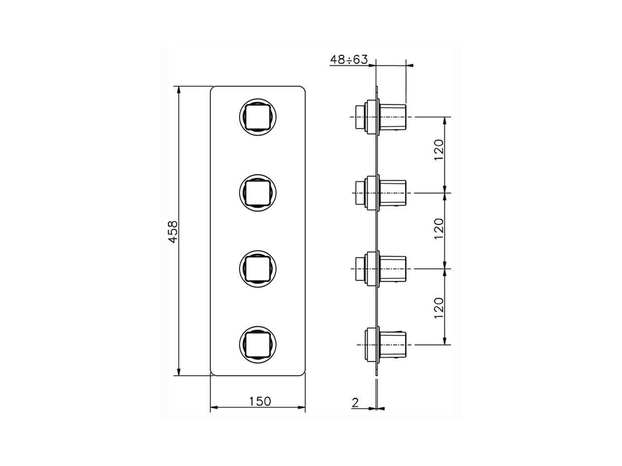 Parte esterna termo doccia incasso 3 funzioni WELLNESS_CU01V300 - v1