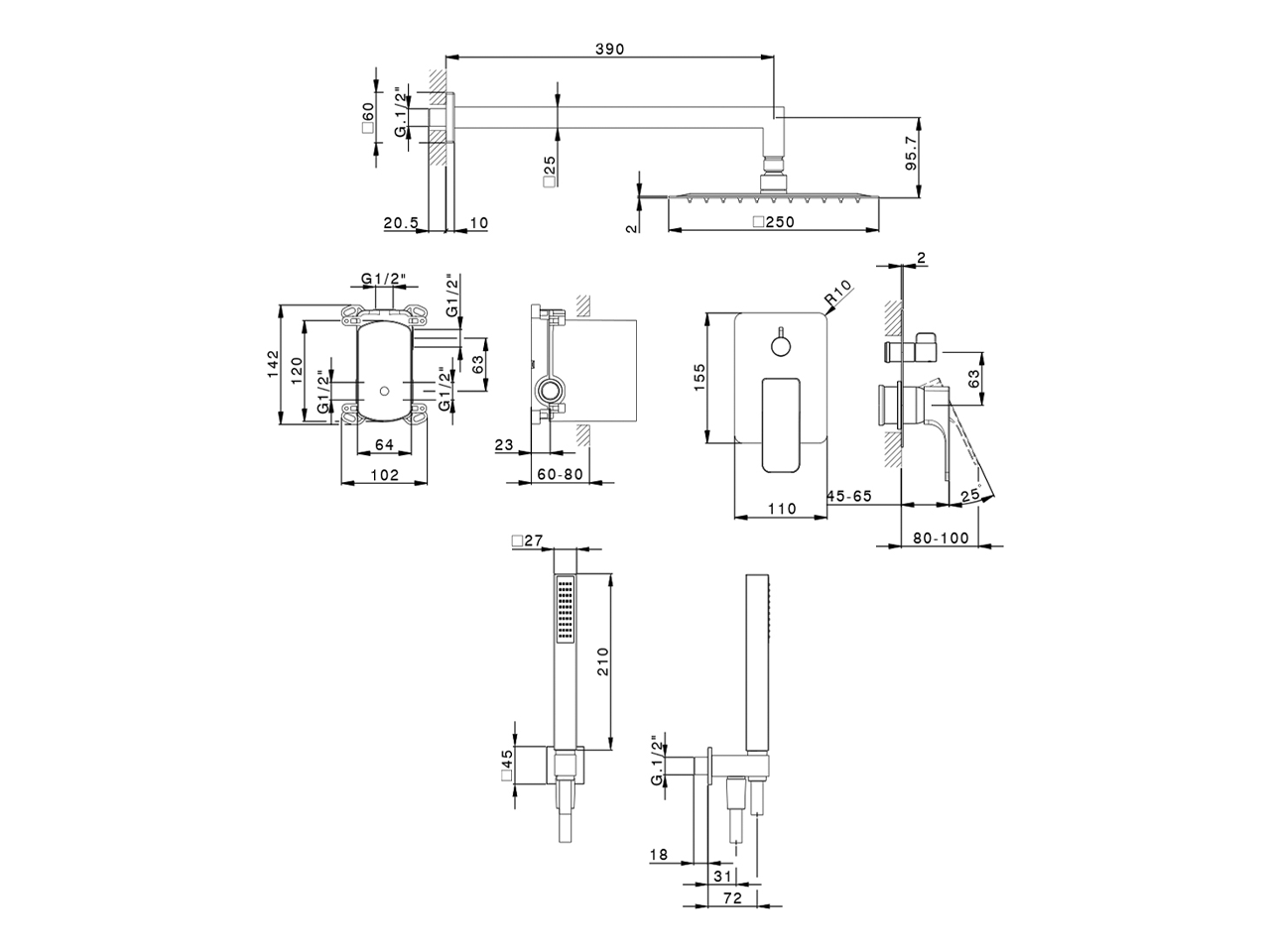 Completo miscelatore monocomando doccia incasso CUBIC_CU0KM030 - v1