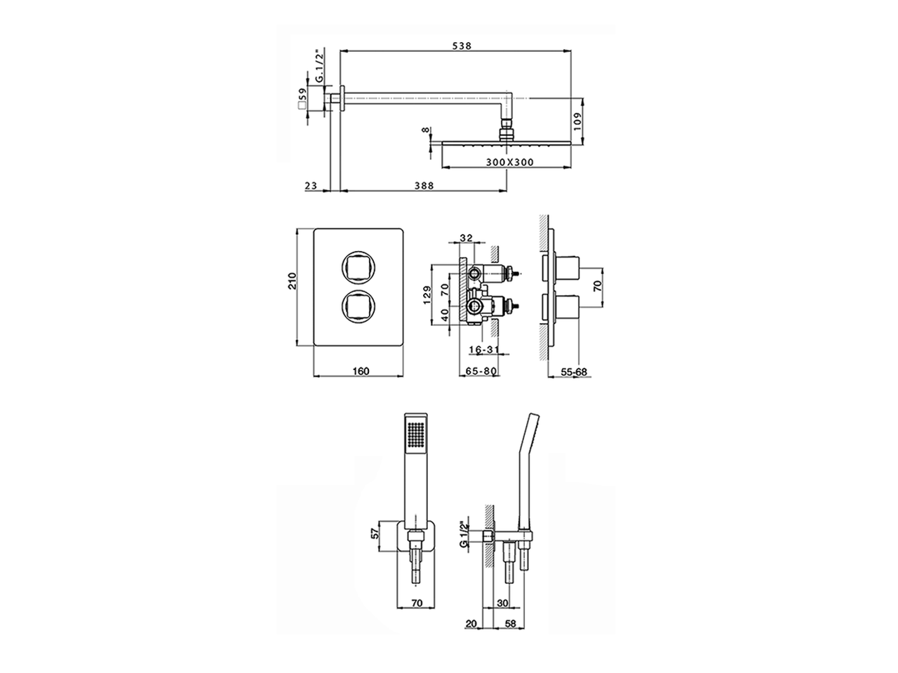 Kit completo miscelatore termostatico doc. incasso CUBIC_CU0KT010 - v1