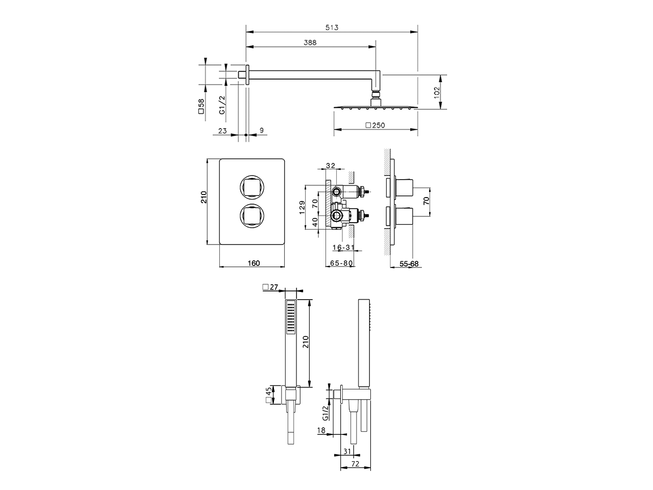 Kit completo miscelatore termostatico doc. incasso CUBIC_CU0KT020 - v1