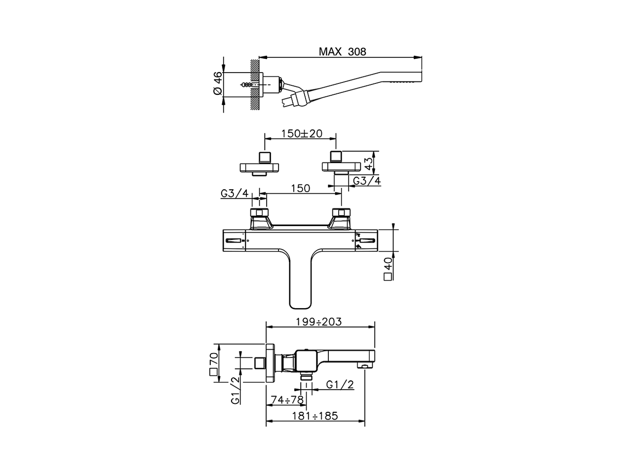 Miscelatore termostatico vasca completo CUBIC_CUD21020 - v1