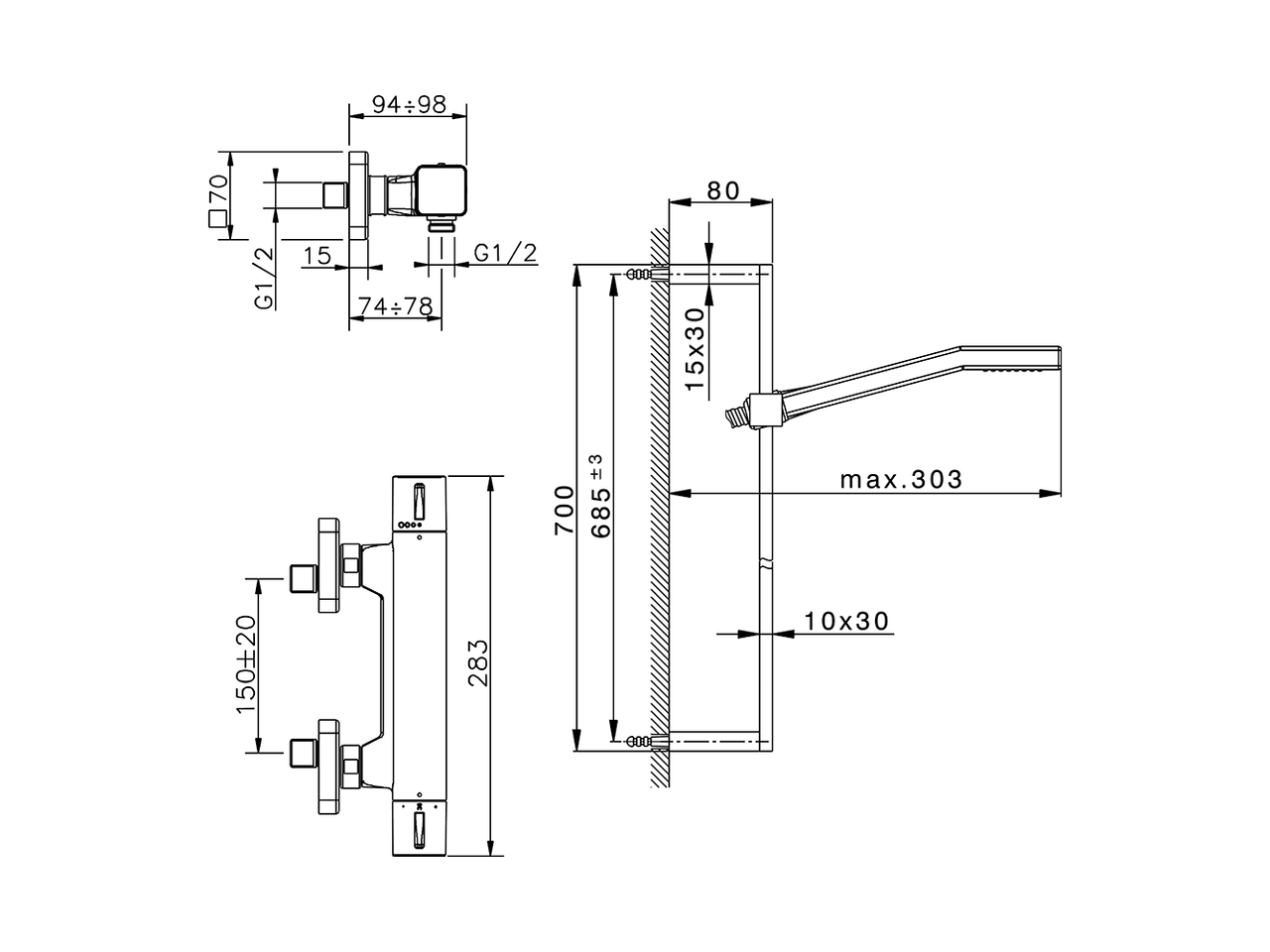Miscelatore termostatico doccia con saliscendi CUBIC_CUS01020 - v1