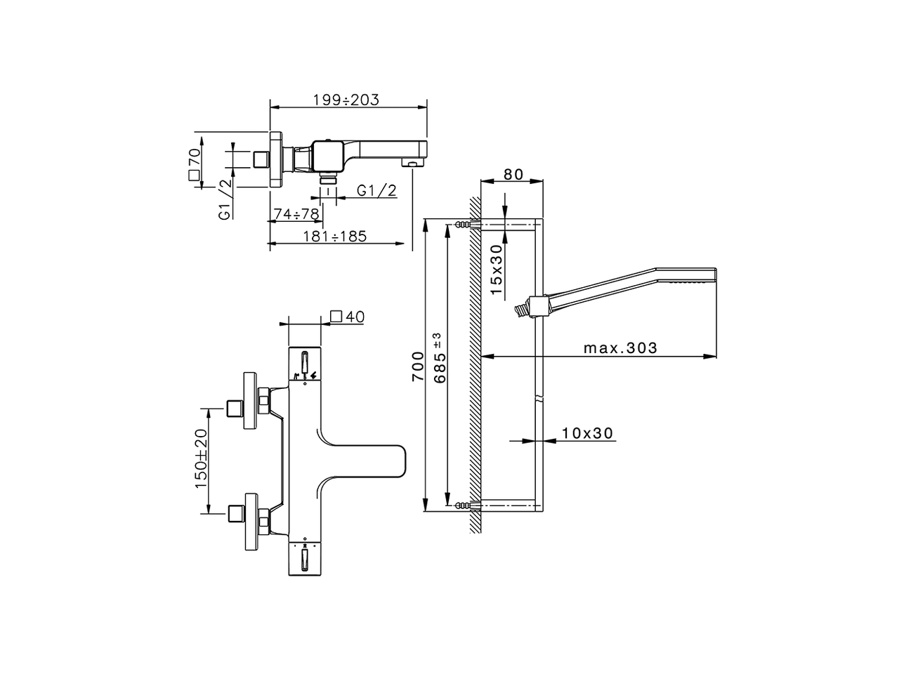 Miscelatore termostatico vasca con saliscendi CUBIC_CUS21020 - v1