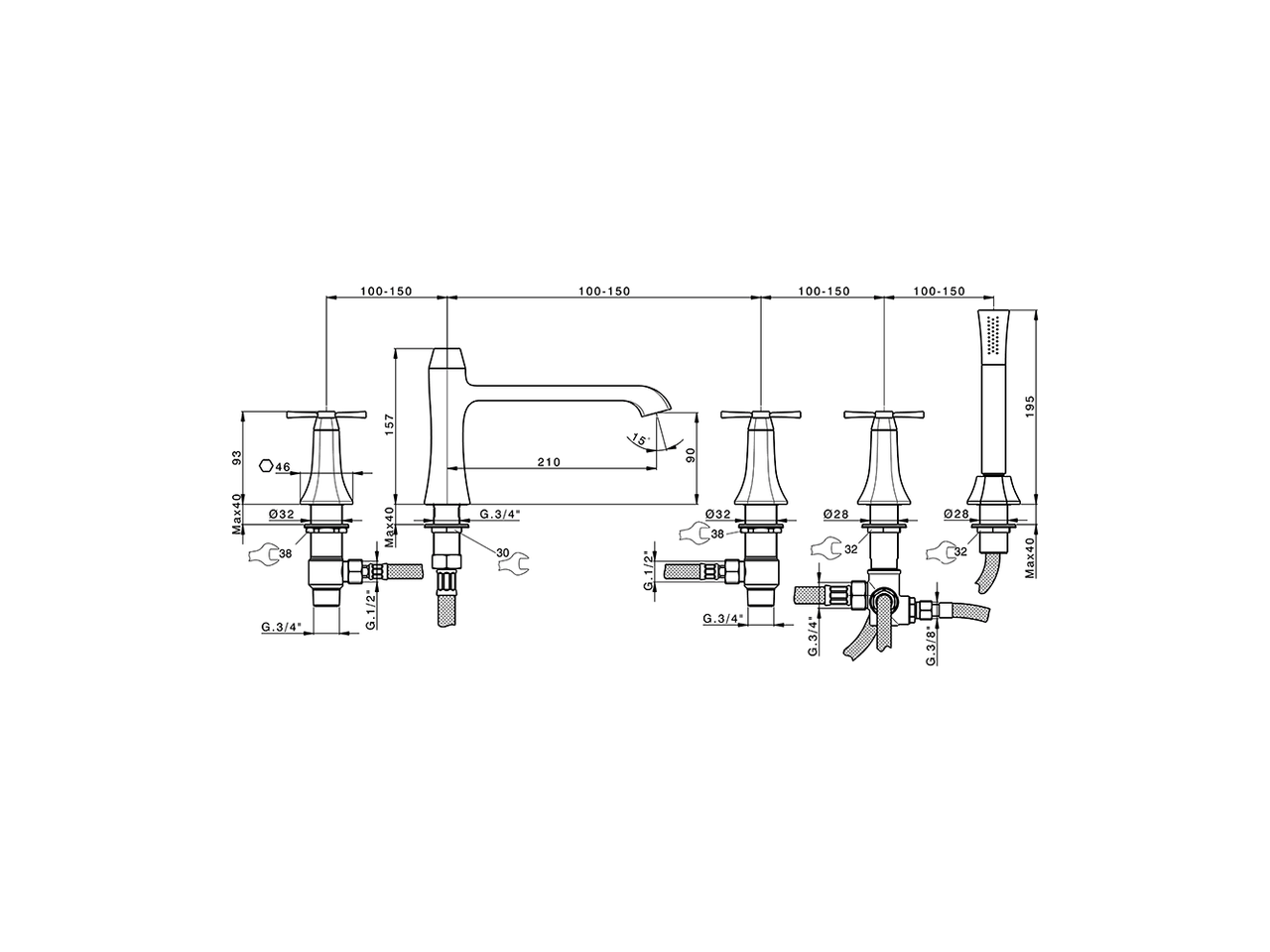 Miscelatore bordo vasca 5 Fori CHERIE_CX000260 - v1