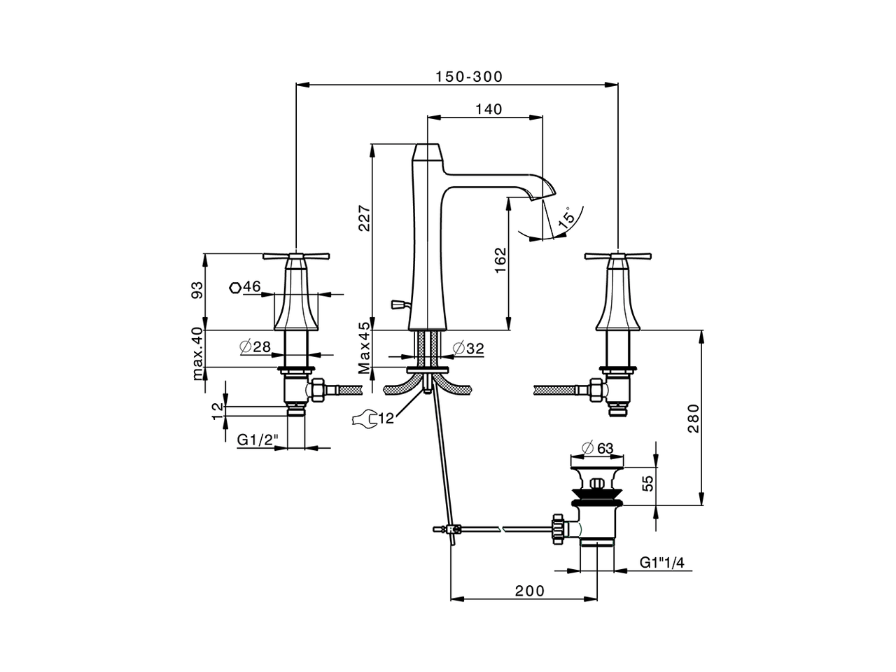 Miscelatore lavabo 3 fori CHERIE_CX001060 - v1