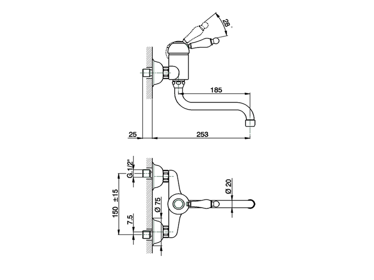Miscelatore monocomando lavello a parete KITCHEN_EM000400 - v1