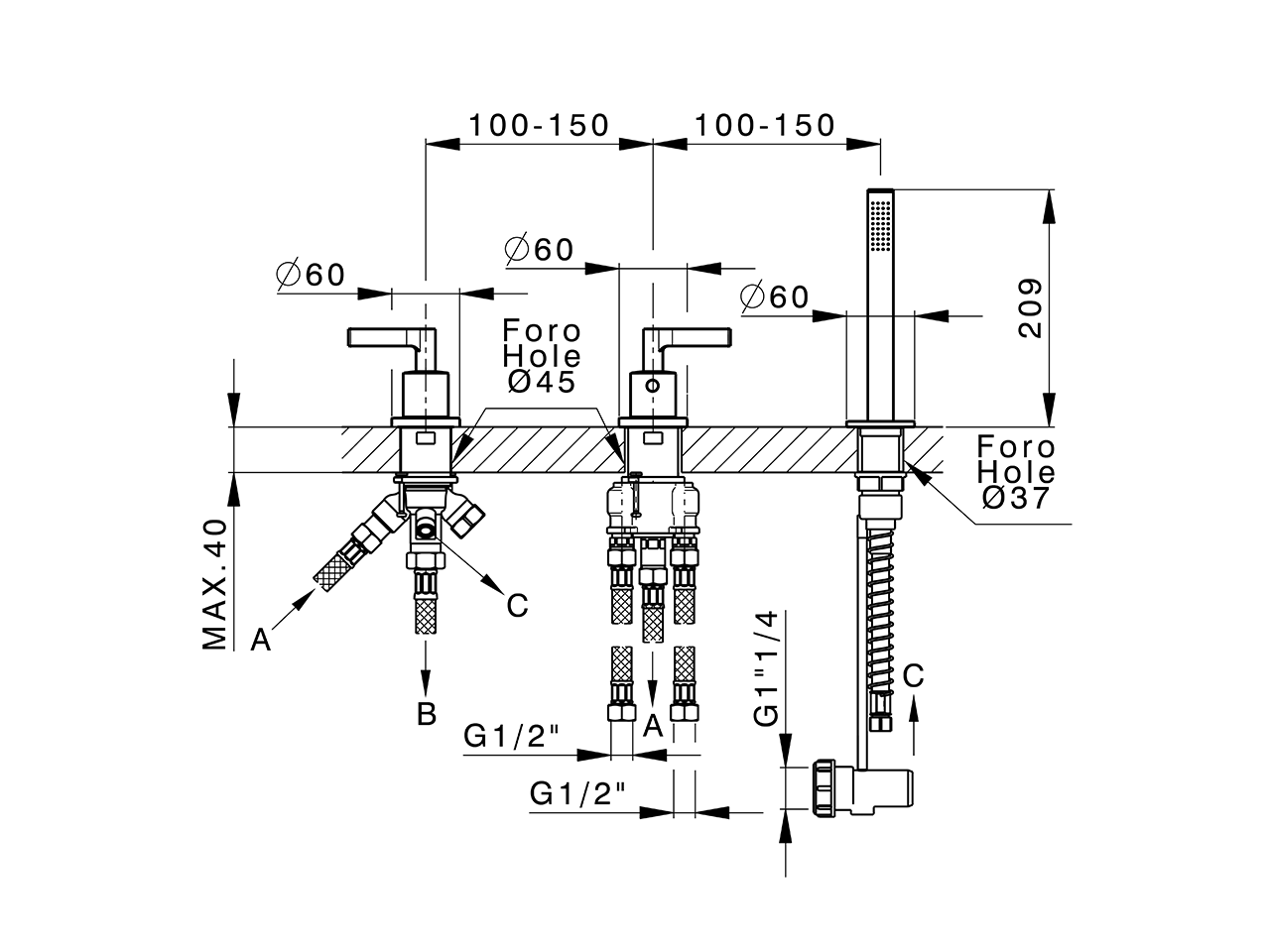 Miscelatore termostatico bordo vasca 3 fori GRACE_GLT79010 - v1