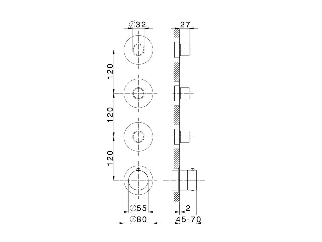 Parte esterna termo doccia incasso 3 funzioni PURA SINCRONIA_I10KG020 - v1