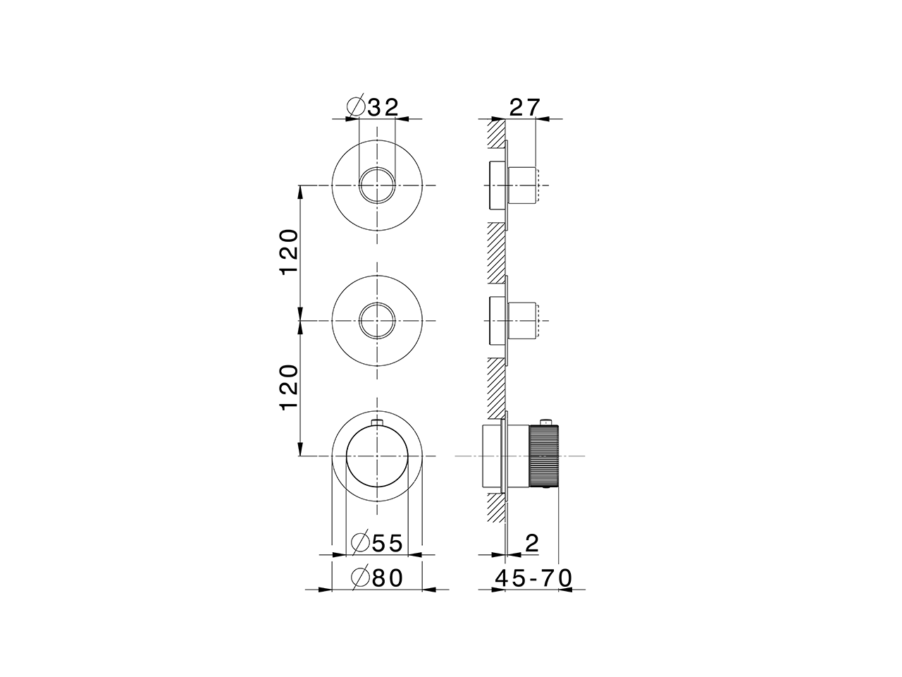 Parte esterna termo doccia incasso 2 funzioni PLISSÉ SINCRONIA_I20KG010 - v1