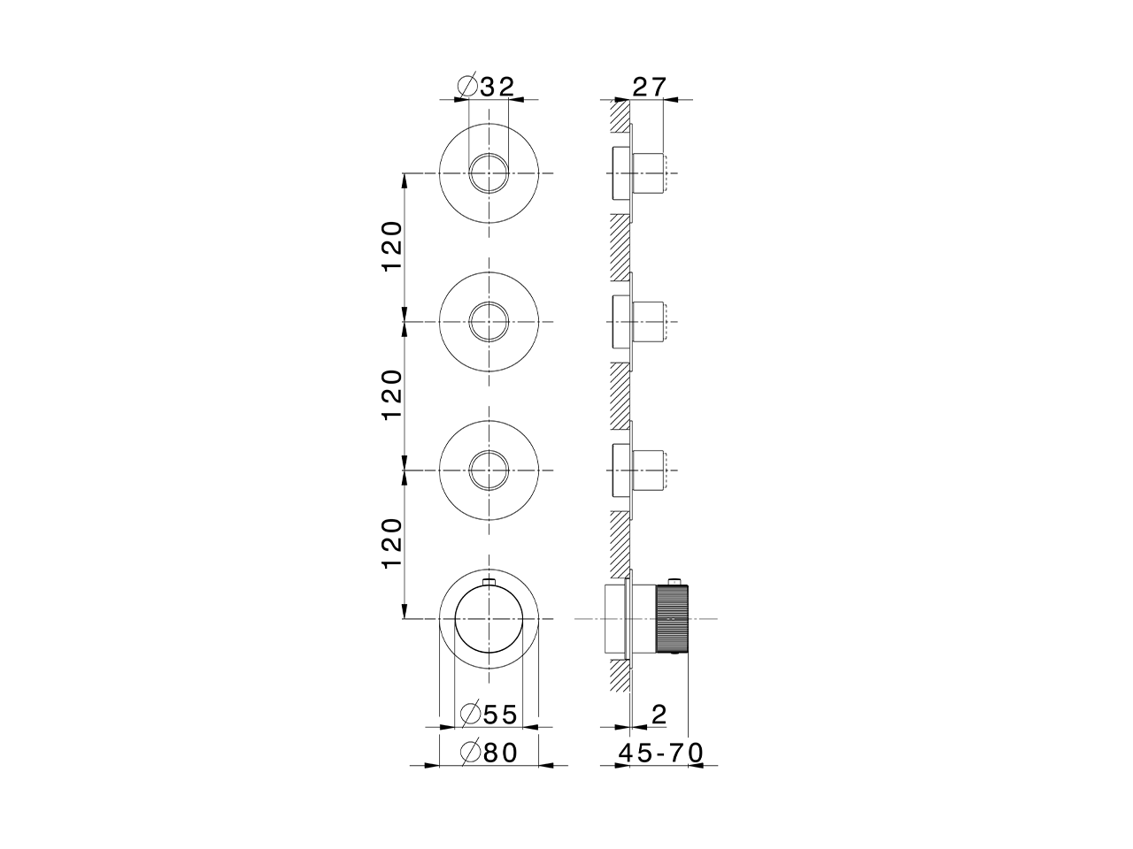 Parte esterna termo doccia incasso 3 funzioni PLISSÉ SINCRONIA_I20KG020 - v1