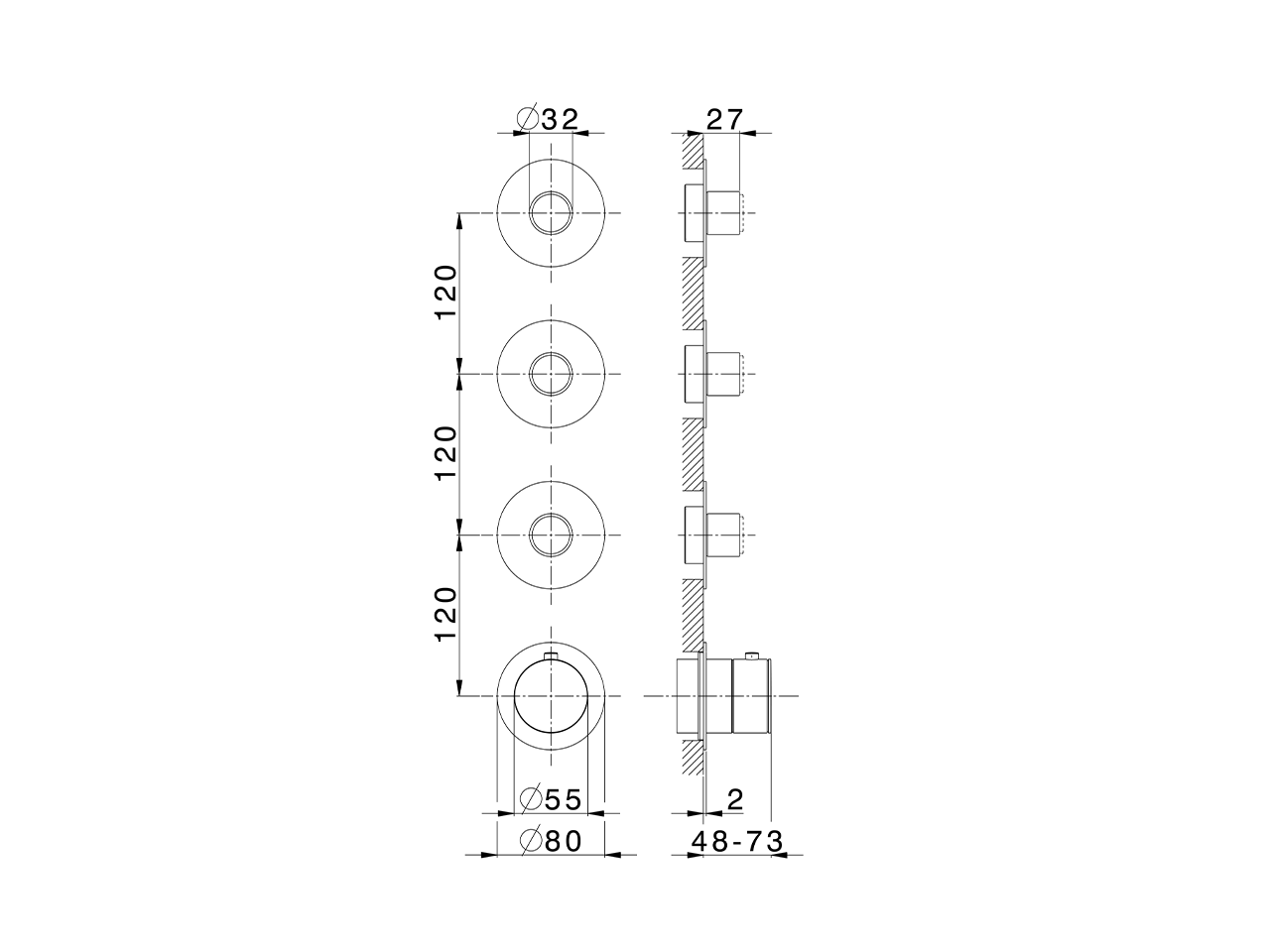 Parte esterna termo doccia incasso 3 funzioni DUO SINCRONIA_I30KG020 - v1