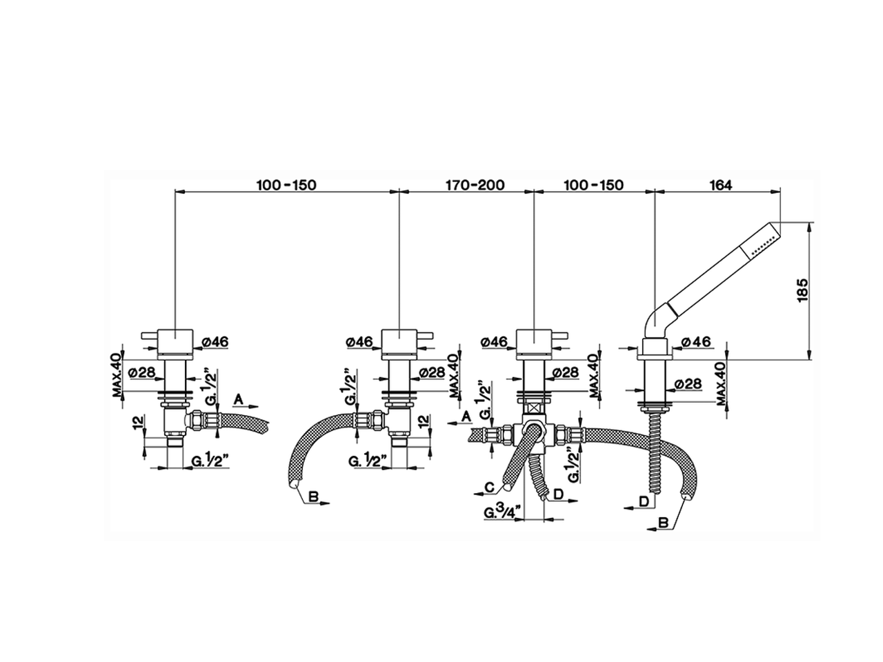 Miscelatore bordo vasca 4 fori LESS MINIMAL_LM000290 - v1
