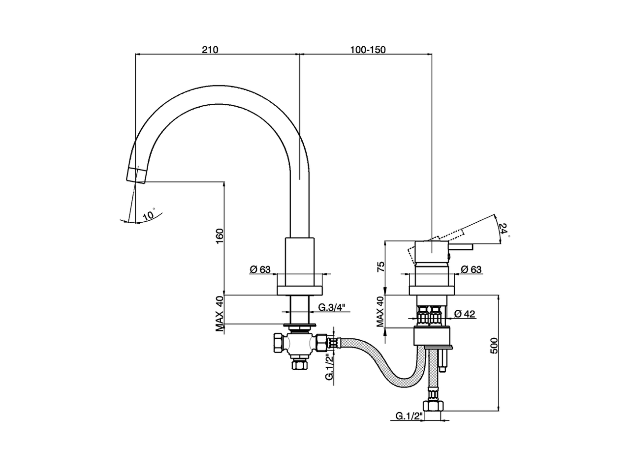 Miscelatore monocomando bordo vasca 2 fori NUOVA LESS_LN001250 - v1