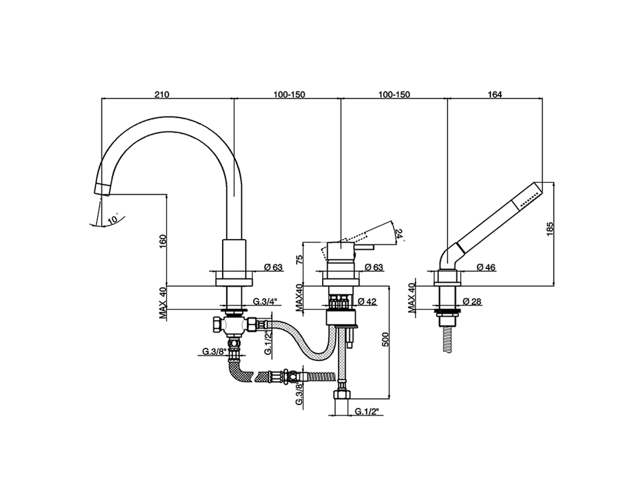 Miscelatore monocomando bordo vasca 3 fori NUOVA LESS_LN001260 - v1