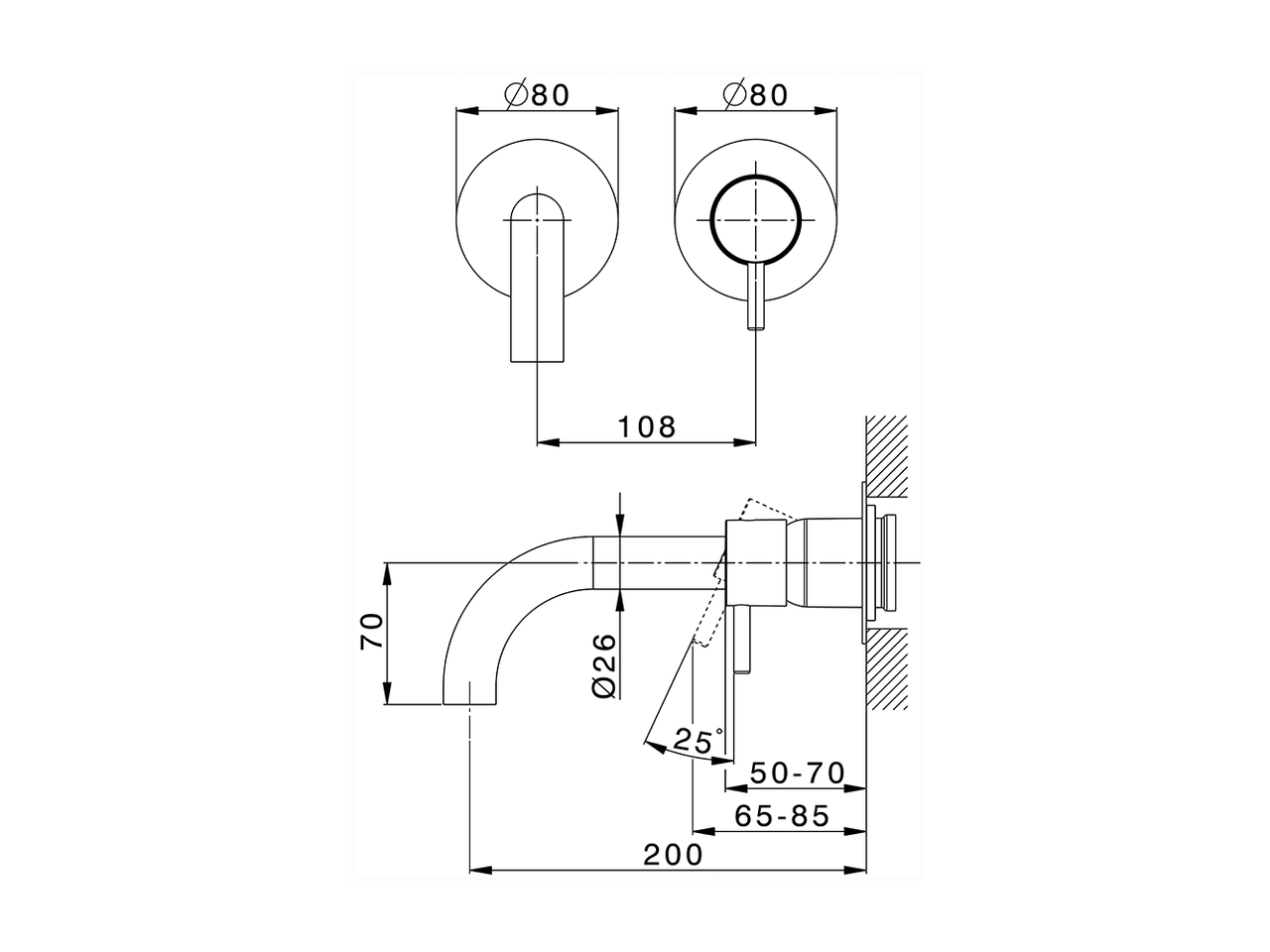 Parte esterna monocomando lavabo a parete NUOVA LESS_LN00551D - v1