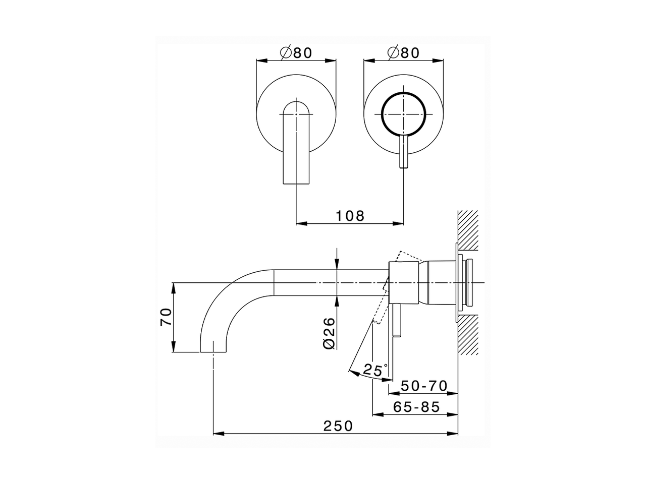 Parte esterna monocomando lavabo a parete NUOVA LESS_LN00551E - v1
