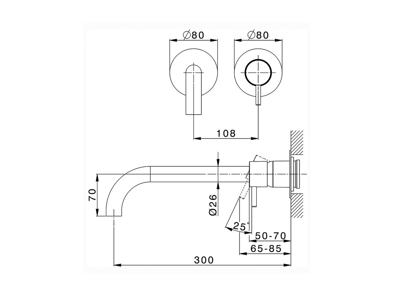 Parte esterna monocomando lavabo a parete NUOVA LESS_LN00551F - v1