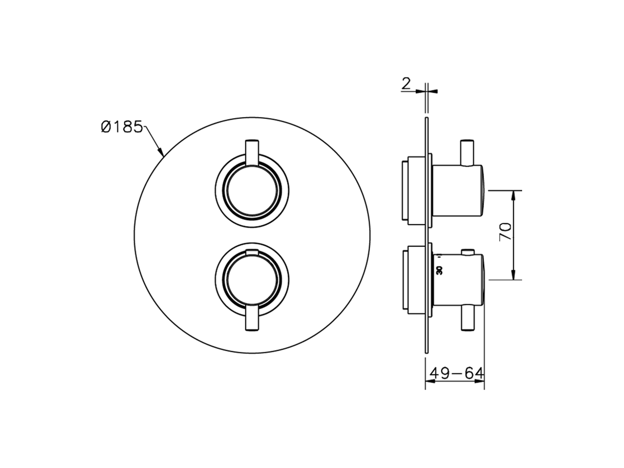 Parte esterna termostatico doccia incasso 2 uscite LESS MINIMAL_LN018100 - v1