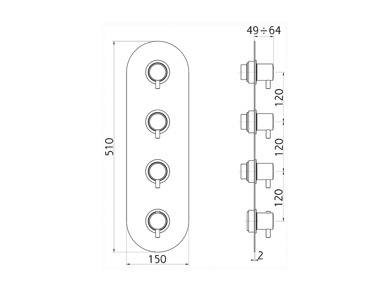 Parte esterna termo doccia incasso 3 funzioni NUOVA LESS_LN01V300 - v1