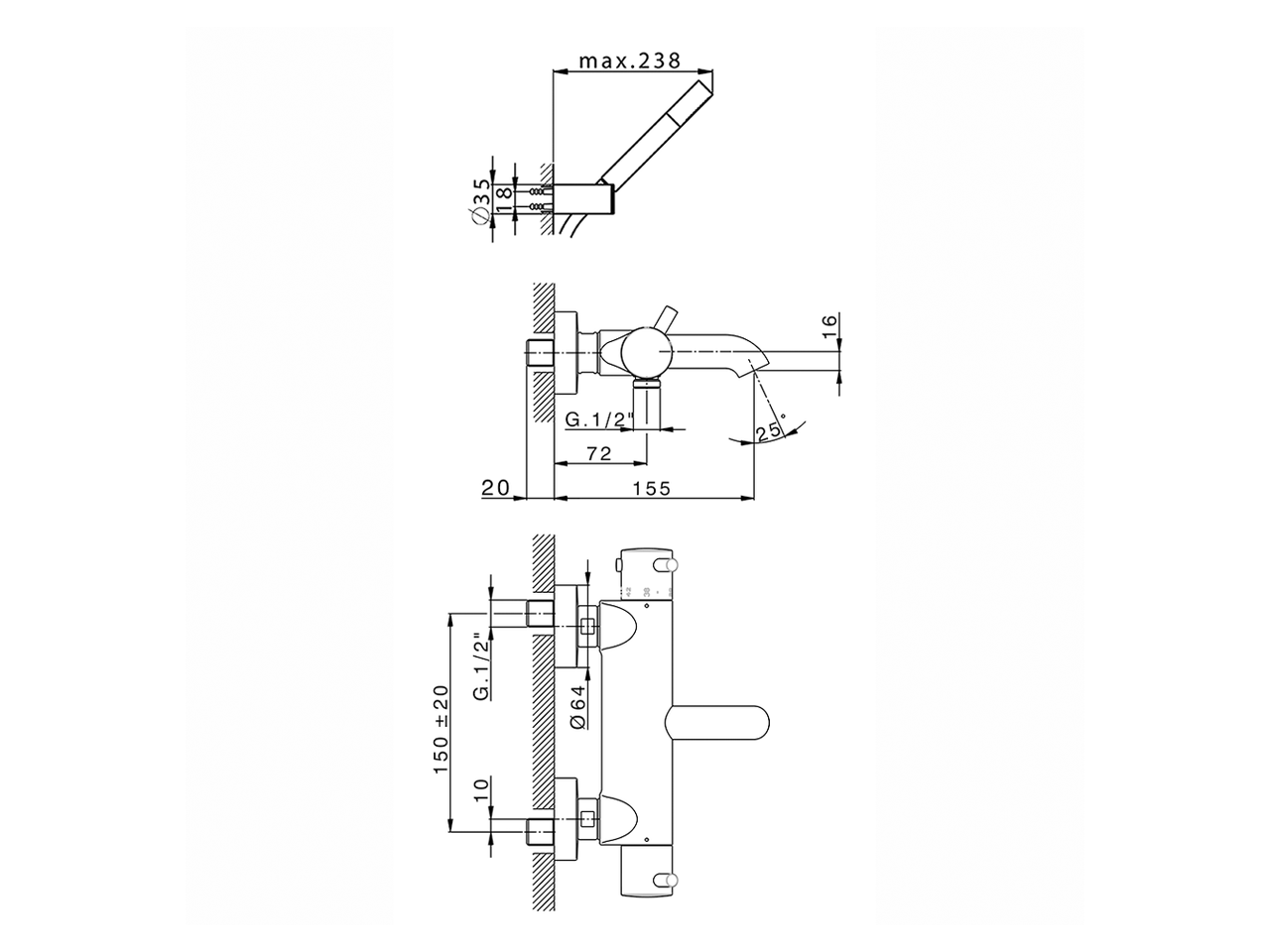 Miscelatore termostatico vasca completo LESS MINIMAL_LND23016 - v1