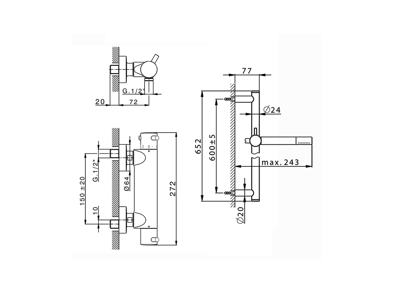 Miscelatore termostatico doccia con saliscendi NUOVA LESS_LNS01010 - v1