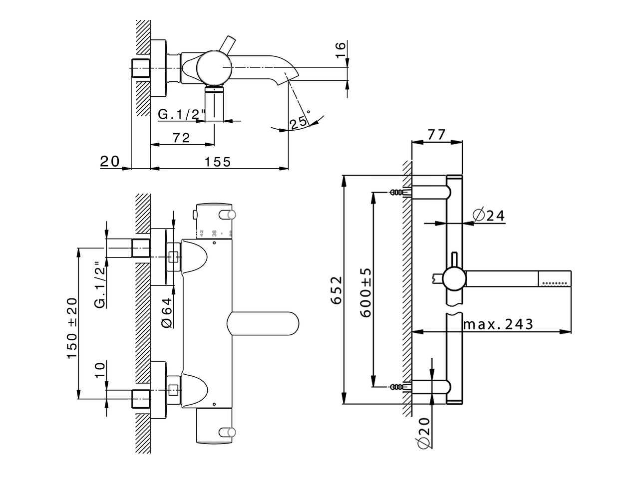 Miscelatore termostatico vasca con saliscendi NUOVA LESS_LNS23016 - v1