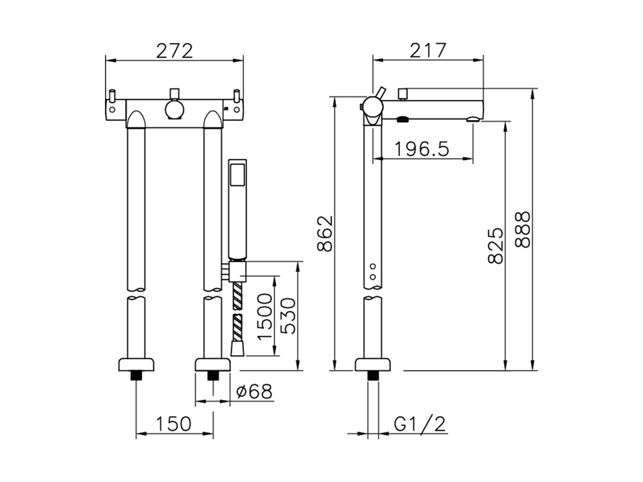 Completo termostatico Vasca Free Standing NUOVA LESS_LNT39010 - v1