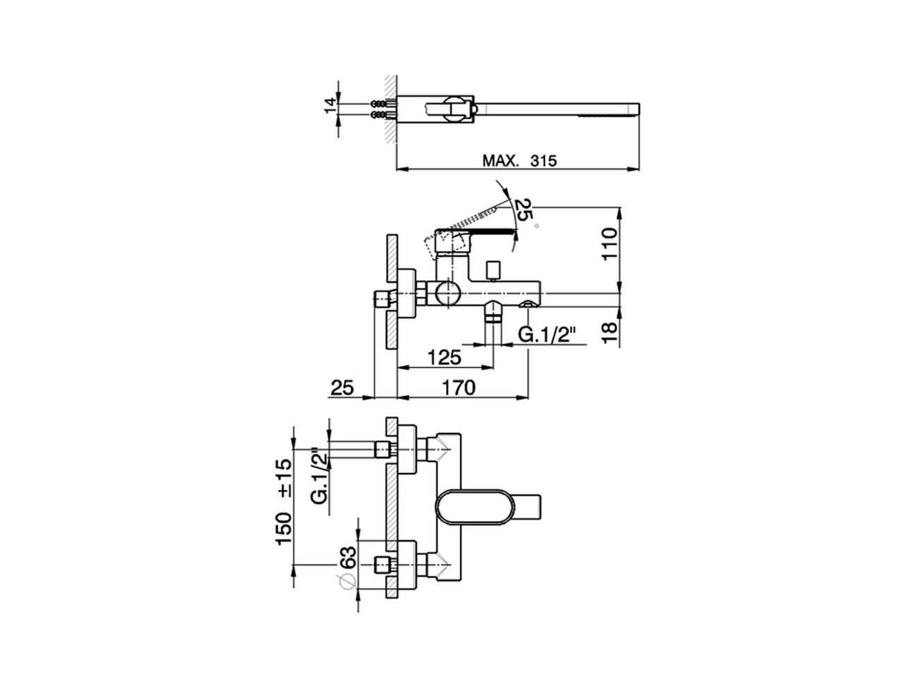 Miscelatore monocomando vasca completo LINEAVIVA_LV000120 - v1