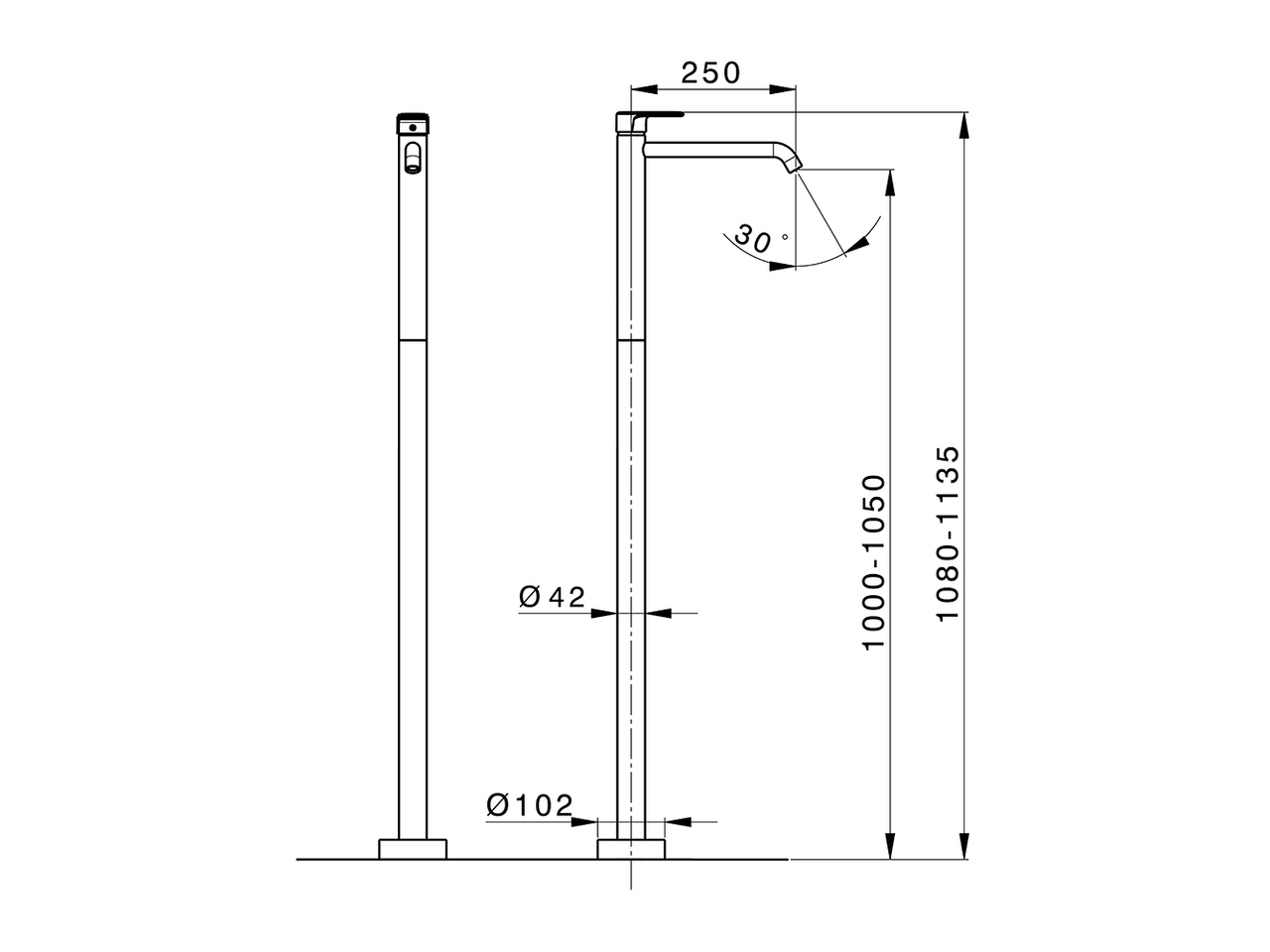 Parte esterna monocomando lavabo a pavimento LINEAVIVA_LV014510 - v1