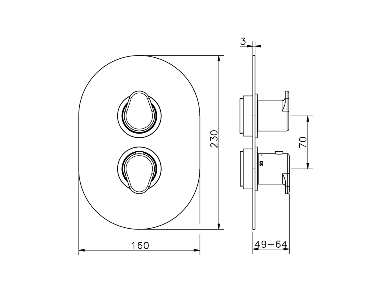 Parte esterna termostatico doccia incasso 2 uscite LINEAVIVA_LV018100 - v1