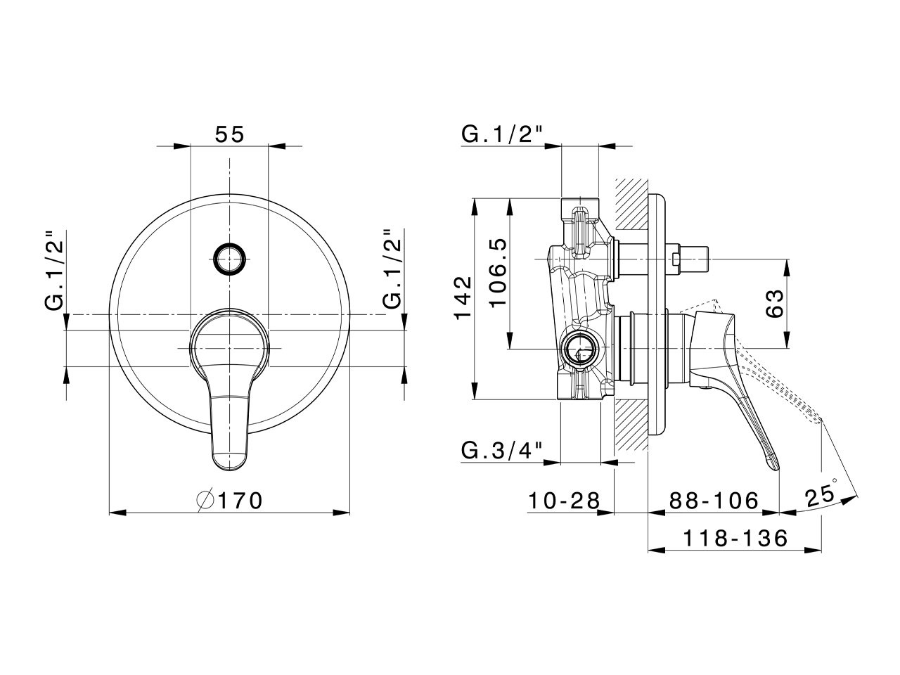 Miscelatore monocomando vasca-doccia incasso MITO3_M3000210 - v1